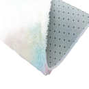 Colorful fluffy rug with non-slip backing.