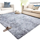 Fluffy gray area rug.