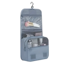 Gray hanging toiletry bag.