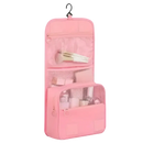 Pink hanging toiletry bag.
