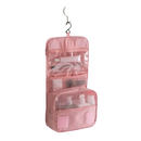 Pink hanging toiletry bag.