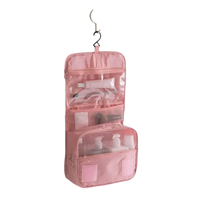 Pink hanging toiletry bag.
