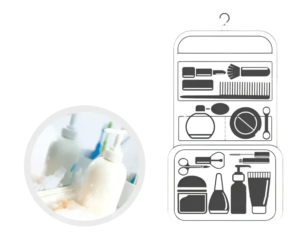 Hanging toiletry organizer.