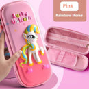 Leather Pencil Case Box - Pink Rainbow Horse