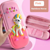 Leather Pencil Case Box - Pink Rainbow Horse