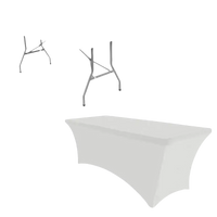 Folding black spandex table with trendy stretchfit table cover and dimensions