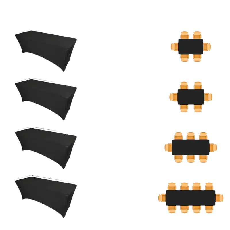 Table size guide for Wacky Black Spandex Table and Stretchfit Table Cover Fiesta
