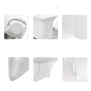 Tablecloth comparison showing Wacky Black Spandex Table stretchfit cover for black spandex tables