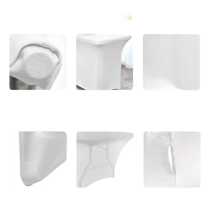 Tablecloth comparison showing Wacky Black Spandex Table stretchfit cover for black spandex tables