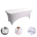 White stretchfit table cover for trendy black spandex tables at Fiesta event