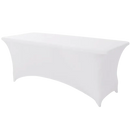 White stretchfit table cover on black spandex table for that trendy party vibe
