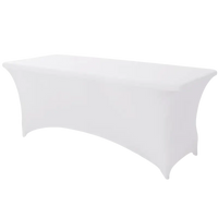 White stretchfit table cover on black spandex table for that trendy party vibe
