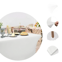 White stretchfit table cover on black spandex table for Fiesta 2pack 6ft spandex setup