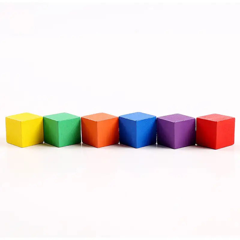 100 Cube Wood Small Building Block Children’s Educational Toys - 2cm Color 100 Tablets