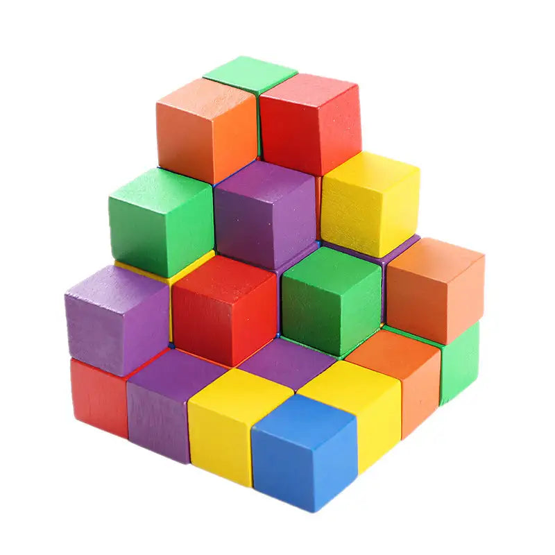 100 Cube Wood Small Building Block Children’s Educational Toys - 2cm Color 100 Tablets