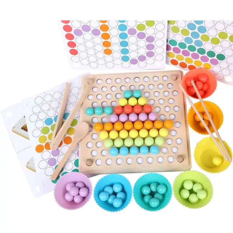 Wooden Peg Board Beads Game Montessori Color Pegs Brain Tickler
