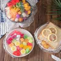 100 Pieces Plastic Wrap Extra Thick Disposable Plastic Wrap - Clear Retractable Plastic Wrap for Leftovers Fruits