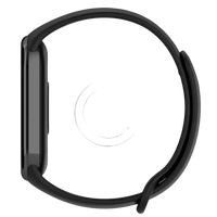 Black fitness tracker with band size information.