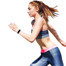 Woman running with fitness tracker.