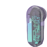 Transparent earbud with visible circuitry.