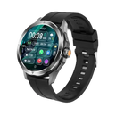 Black smartwatch with a round face.