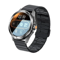 Black smart watch with metal band.