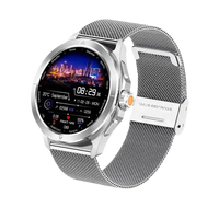 Silver smartwatch with mesh band.