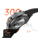 Smartwatch with wireless charging and long battery life.