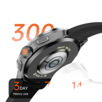 Smartwatch with wireless charging and long battery life.