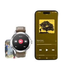 Smartwatch and smartphone displaying music controls.