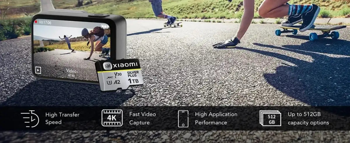 Action camera with memory card.