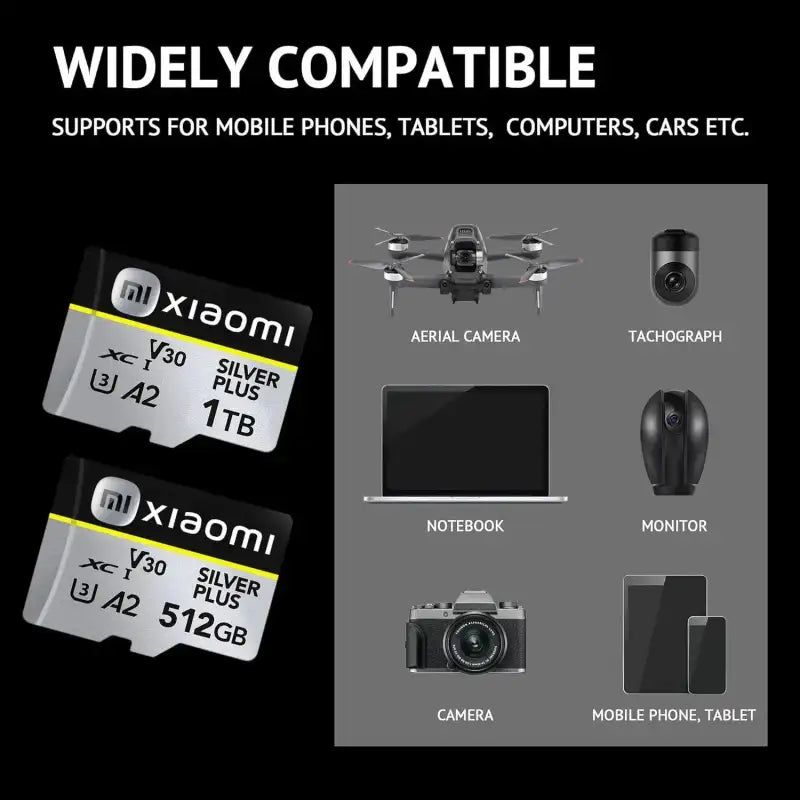 Xiaomi SD cards with compatibility examples.