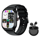 Black smartwatch with earbuds.