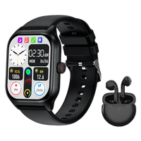 Black smartwatch with earbuds.