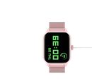 Pink smartwatch with mesh band.