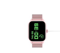 Pink smartwatch with mesh band.