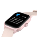 Pink smartwatch displaying a Twitter notification.