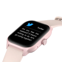 Pink smartwatch displaying a Twitter notification.