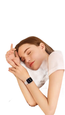 Woman wearing a smartwatch while sleeping.