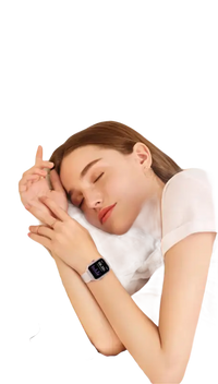 Woman wearing a smartwatch while sleeping.