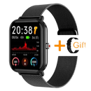 Black LIGE Q9 Pro smartwatch with mesh band, waterproof temperature monitor and music tool