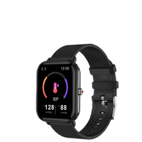Black LIGE Q9 Pro smartwatch showing blood pressure and body temp music features