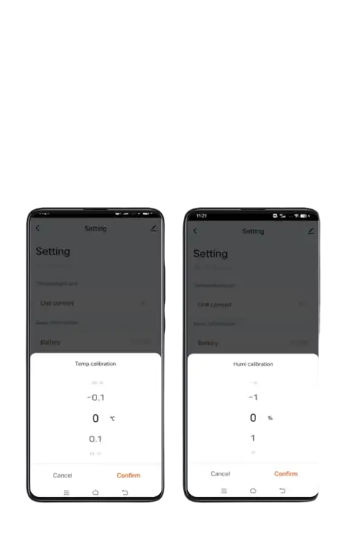 Temperature and humidity calibration interface on smartphones.