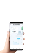 Smartphone displaying temperature and humidity data.