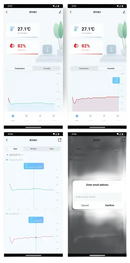 Smartphone app interface displaying temperature and humidity data.