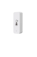 White temperature and humidity sensor with product parameters.