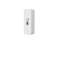 White Bluetooth thermometer and hygrometer with product specifications.