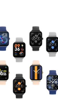 Assorted smartwatches with customizable faces.