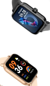 Two smartwatches with different display interfaces.
