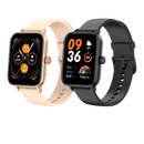 Two square-faced smartwatches with different colored bands.